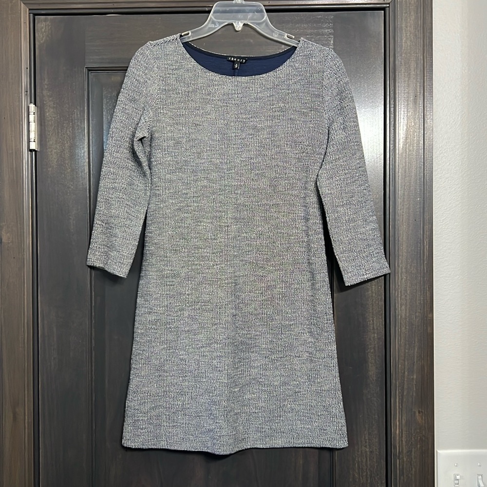 Theory Wynter Houndstooth navy Sheath‎ 3/4 sleeve Dress Size Small